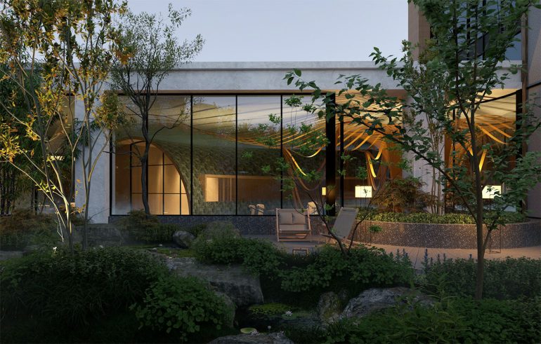 nowoczesny skalniak w ogrodzie – aranżacja przed domem