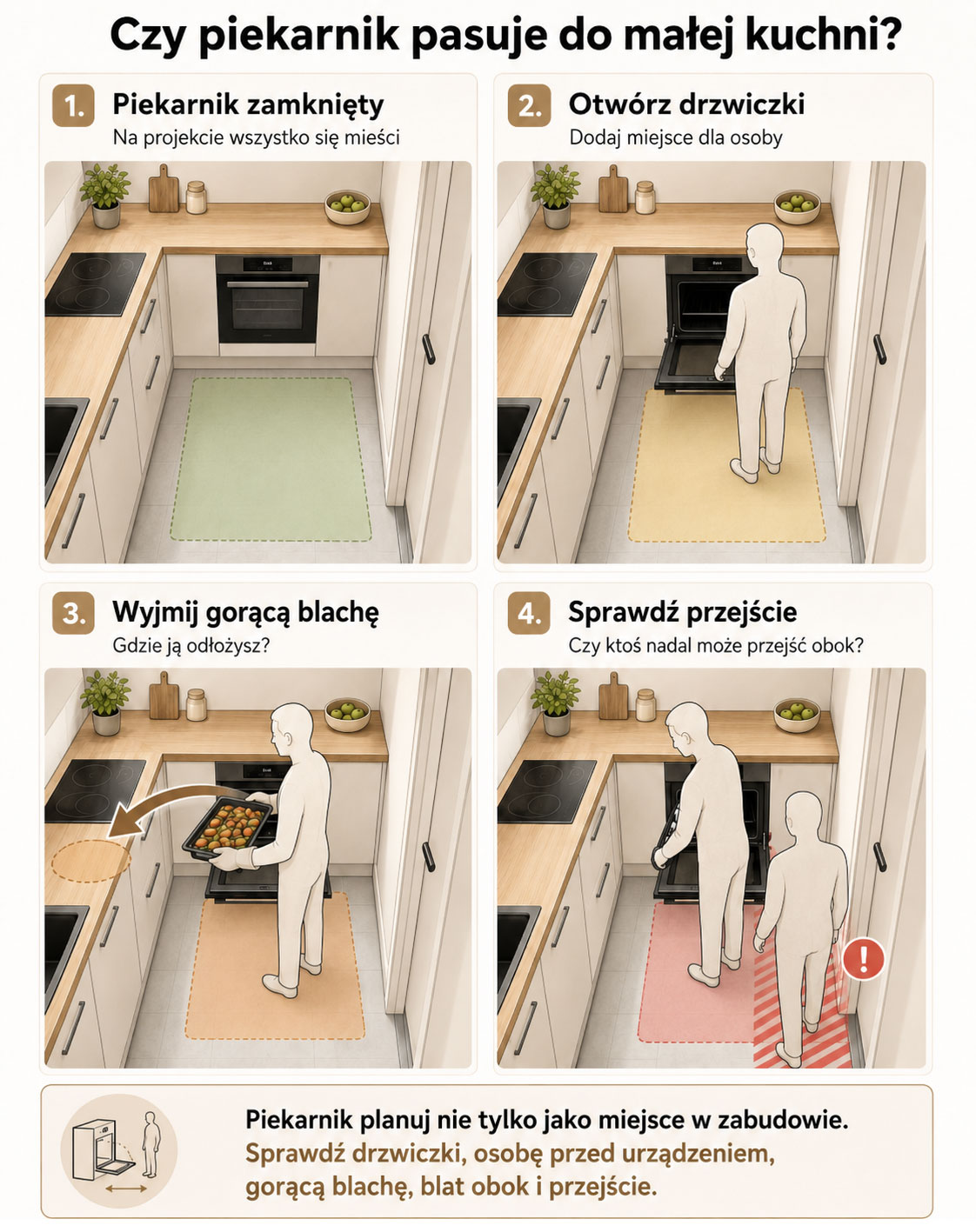 Infografika pokazująca test piekarnika w małej kuchni