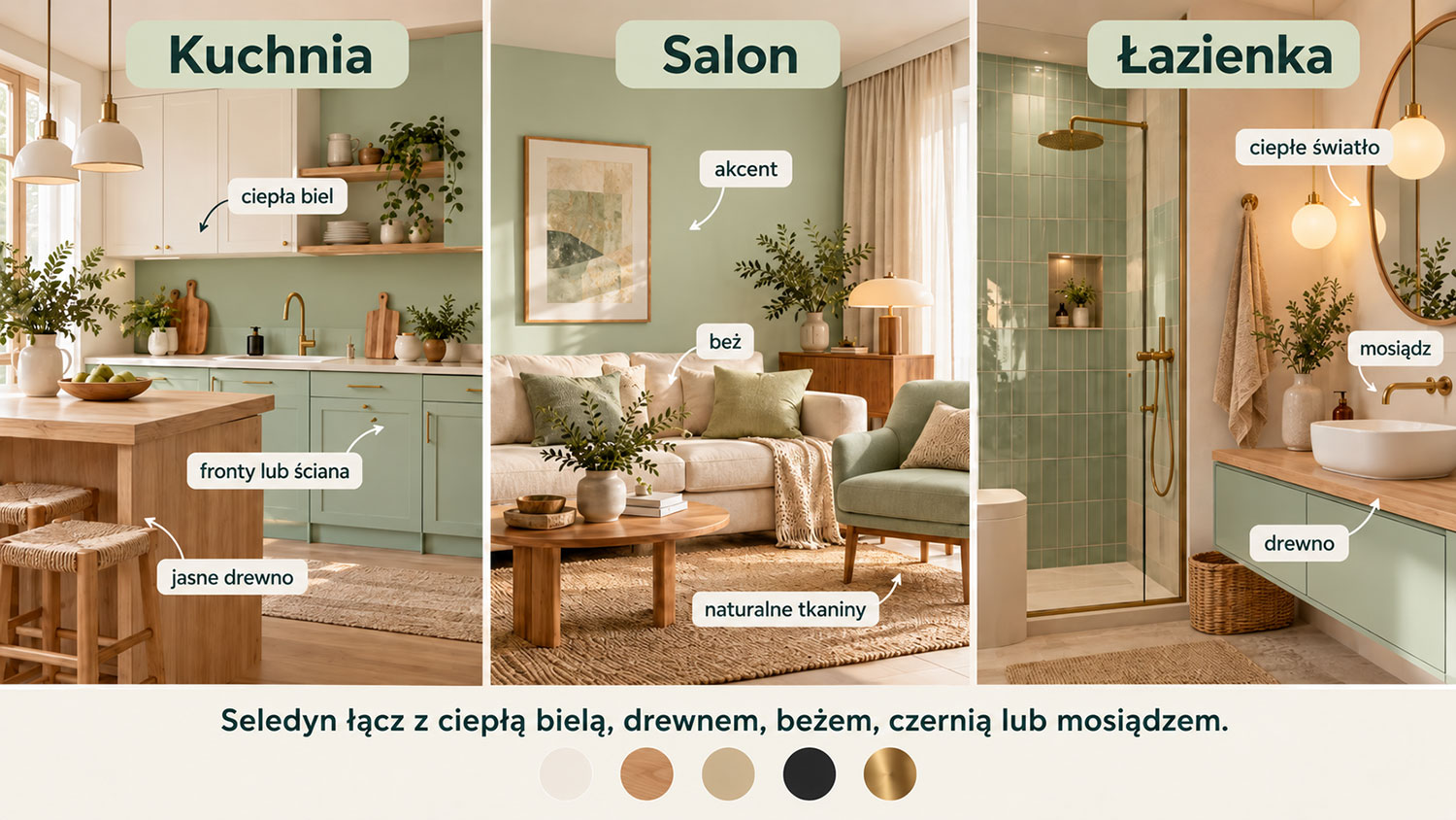 Kolor seledynowy w kuchni, salonie i łazience