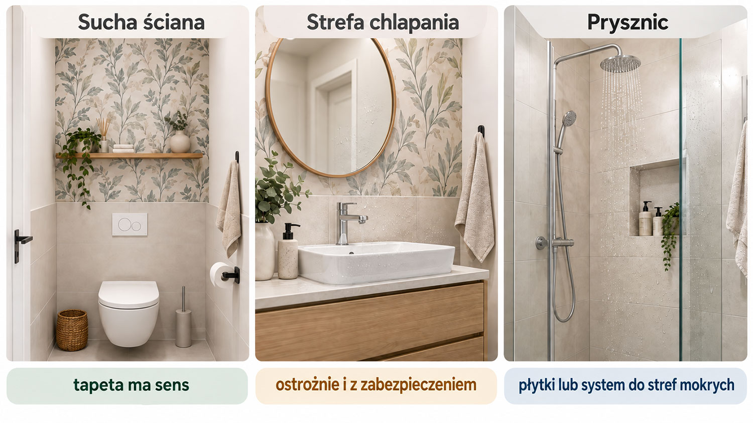 Tapeta do łazienki a strefy kontaktu z wodą