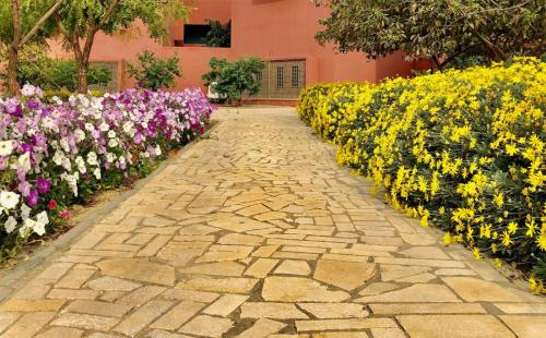 kwiaty jako rabata przed domem